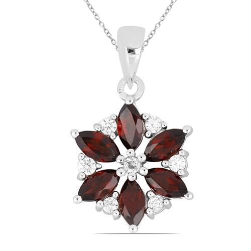 BUY REAL GARNET GEMSTONE CLUSTER PENDANT IN STERLING SILVER